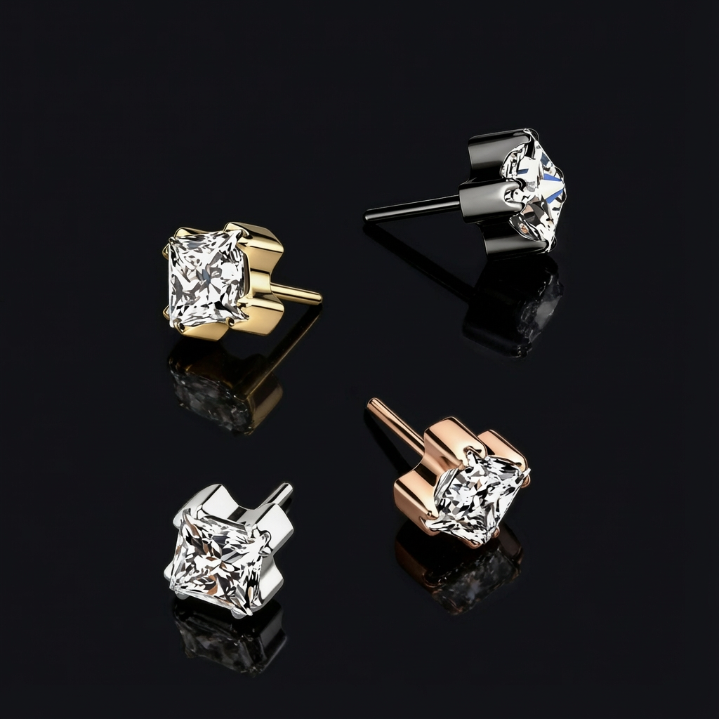 Diamond stud piercing jewelry available in 14k gold, white gold, and rose gold finishes