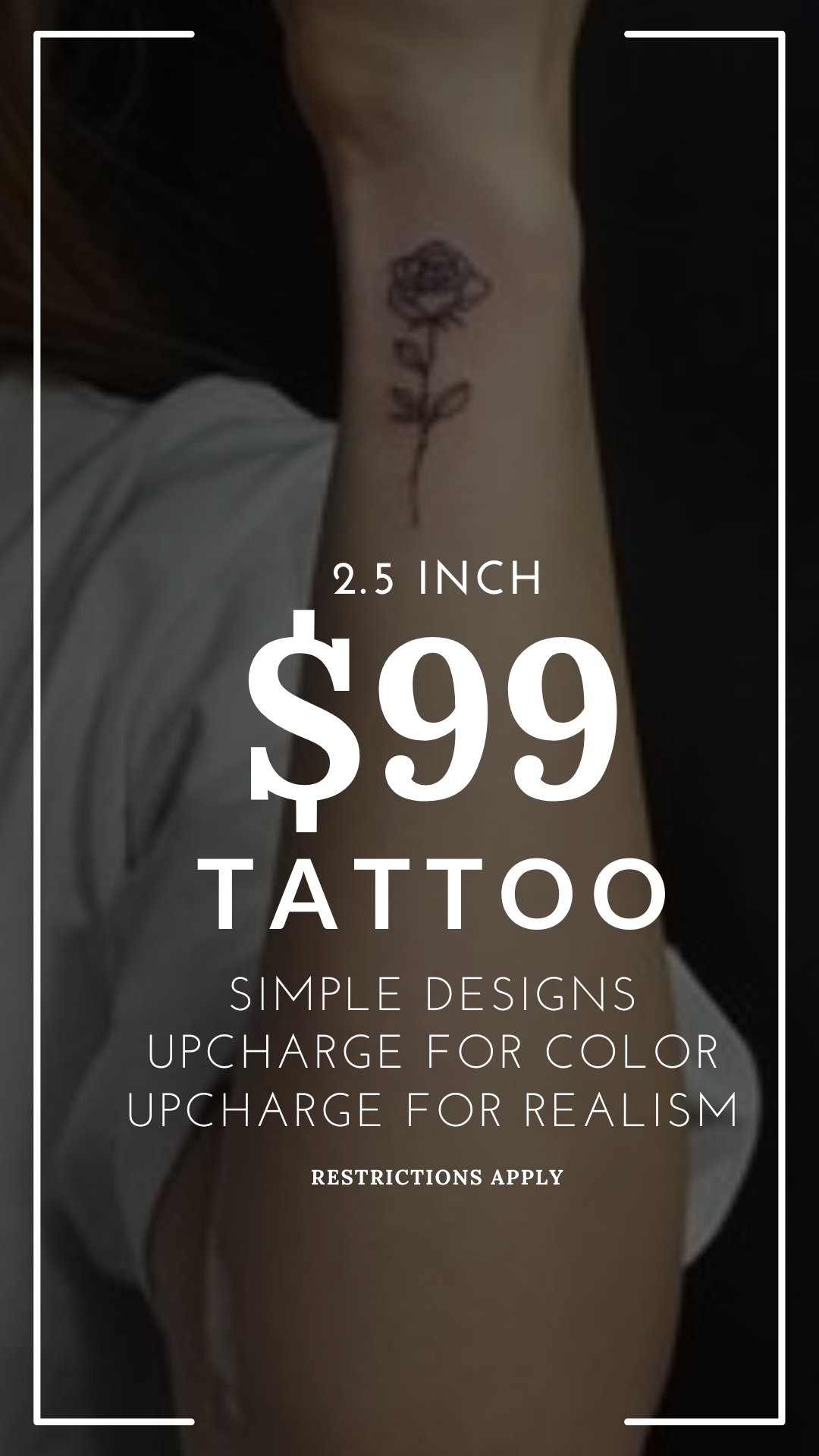 $99 two-and-a-half inch tattoo promotion for simple linework tattoo designs