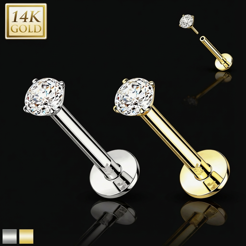 Diamond labret stud piercing jewelry in gold and white gold options