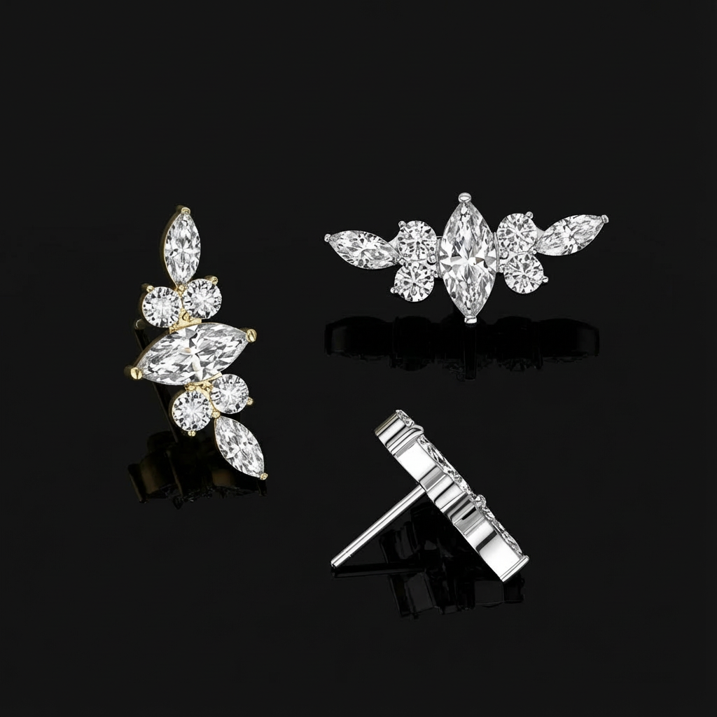 14k gold marquise diamond ear piercing jewelry designed for cartilage and helix piercings