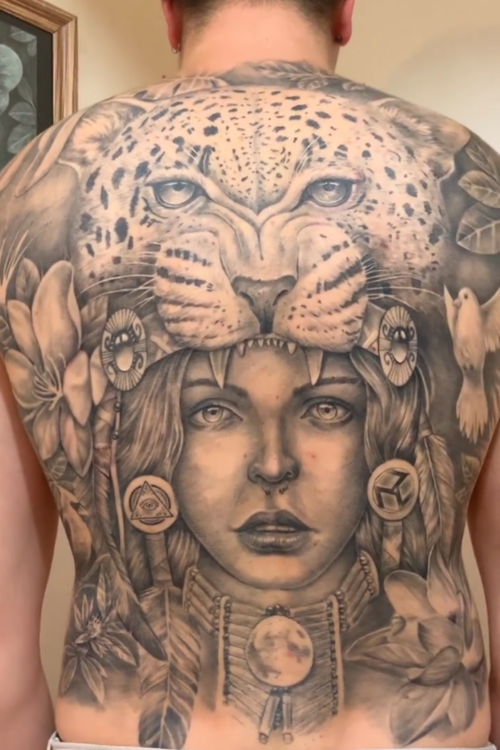 Large realistic tiger back tattoo by Ajay at Salvation Tattoo Lounge