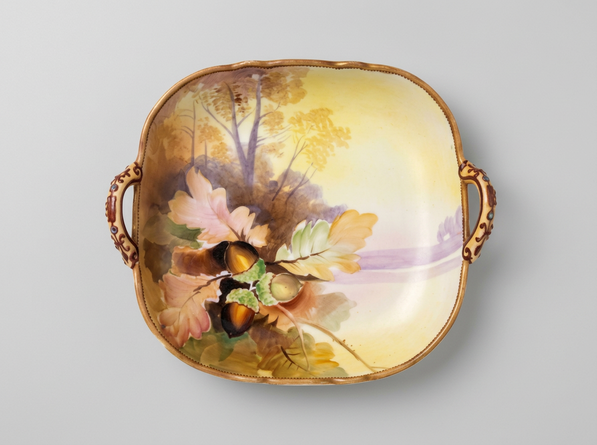 Nippon Porcelain Acorn Oak Leaf Decorative Bowl