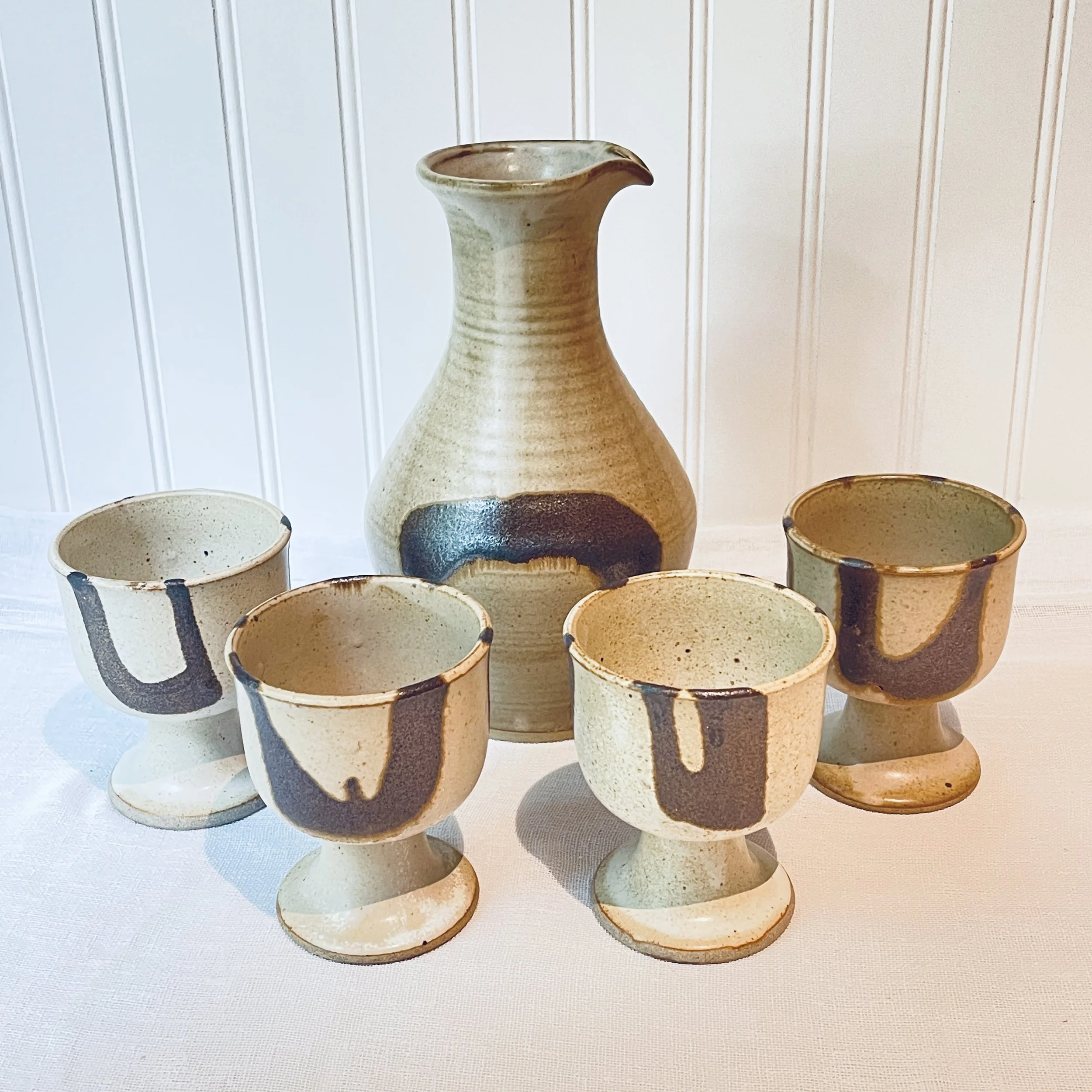 Vintage Art Pottery Carafe and Goblet Set