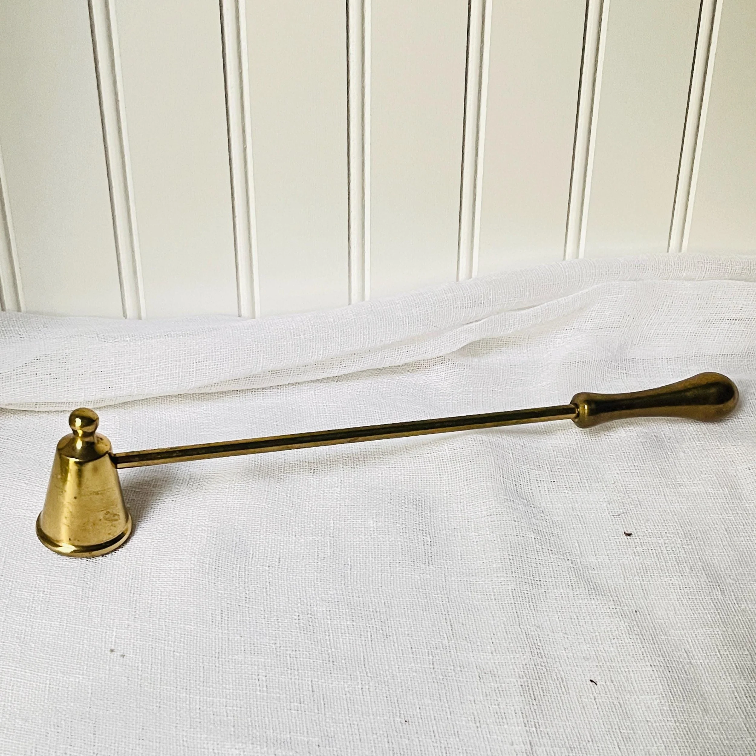 Vintage Brass Candle Snuffer, MCM Gold Tone Extinguisher, Long Handle Candle Snuffer, Home Staging Decor Accent