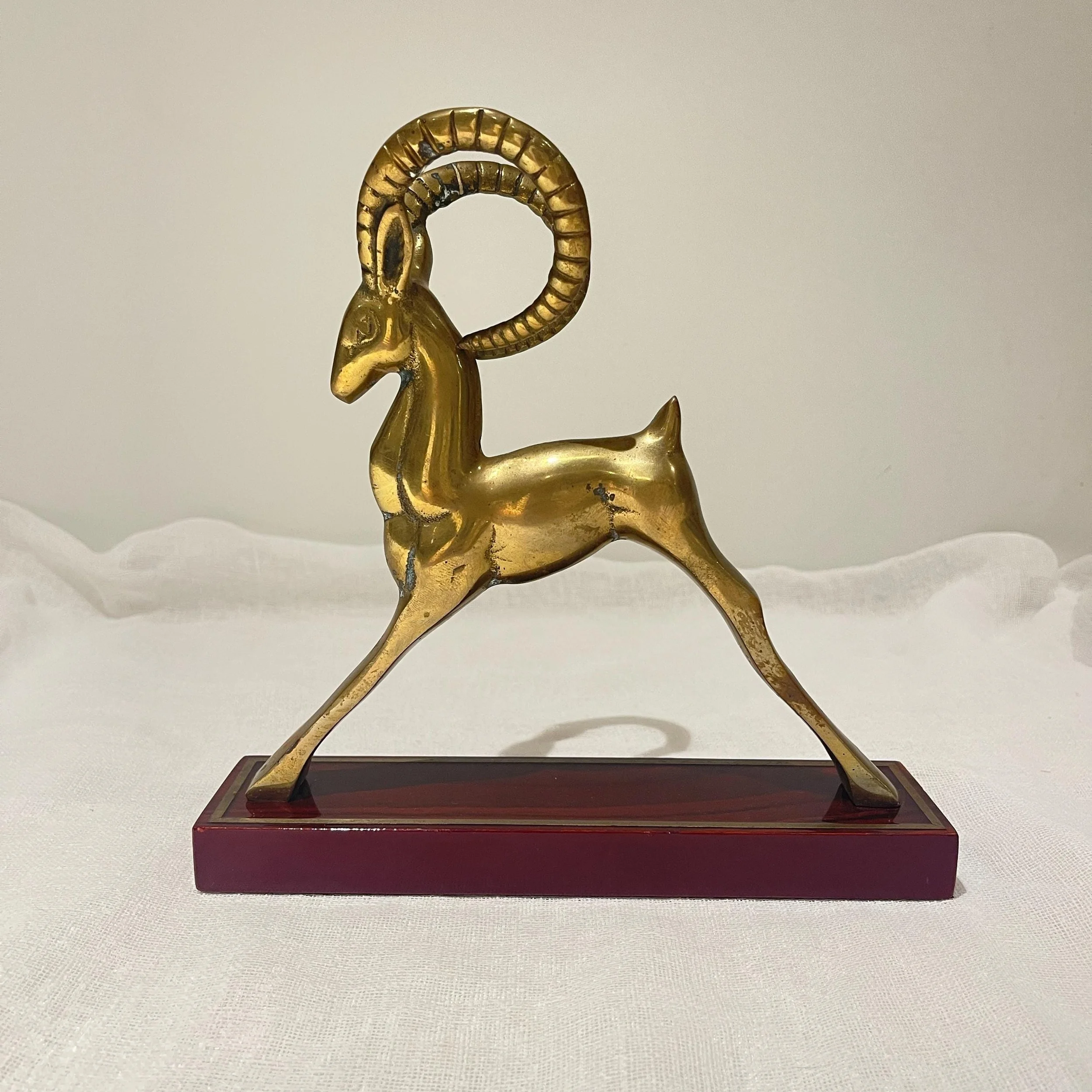 Vintage 8" Solid Brass Ram Statue, Mid Century Modern Brass Ibex
