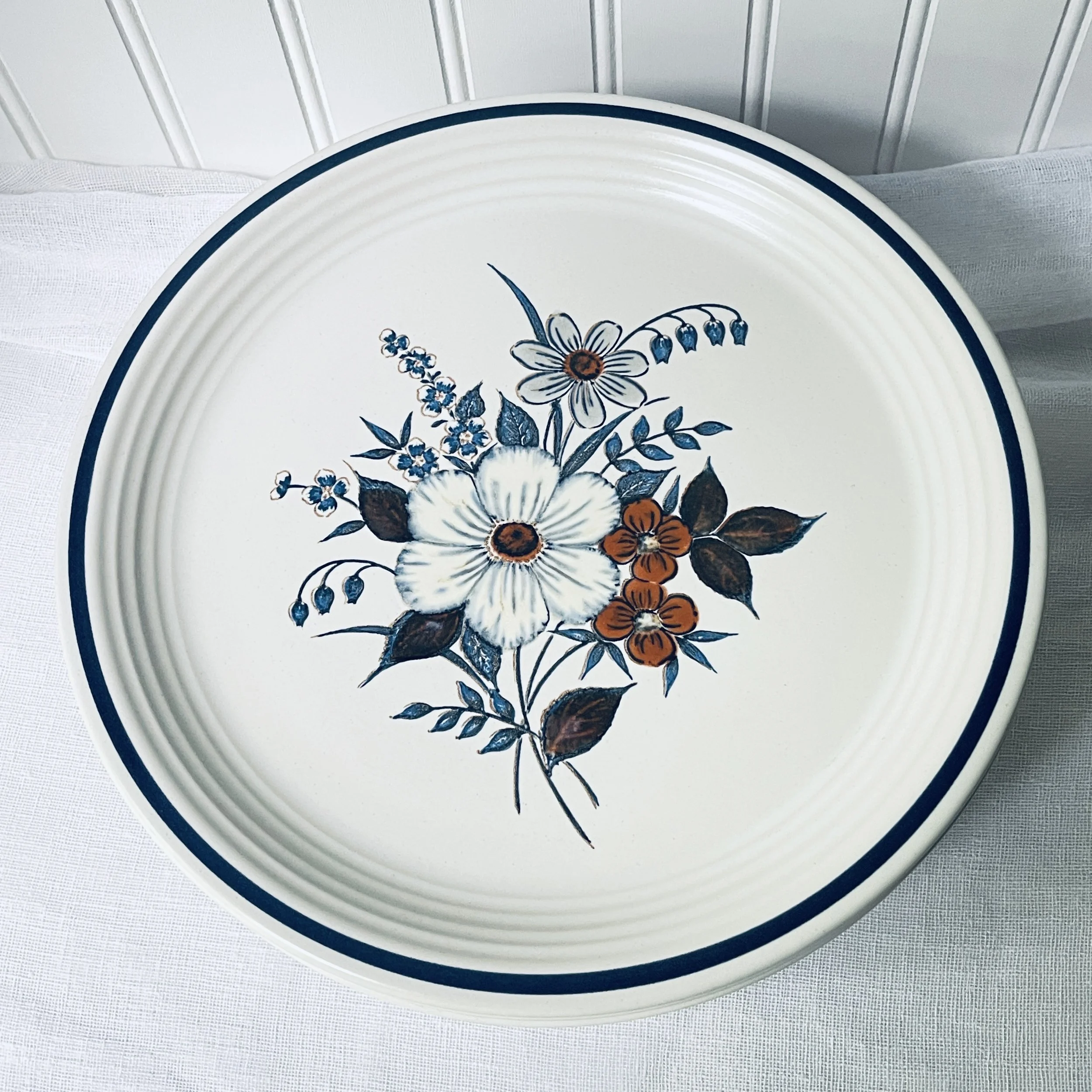 Blue Ridge Town & Country Floral Stoneware Dinner Plates, Set of Four