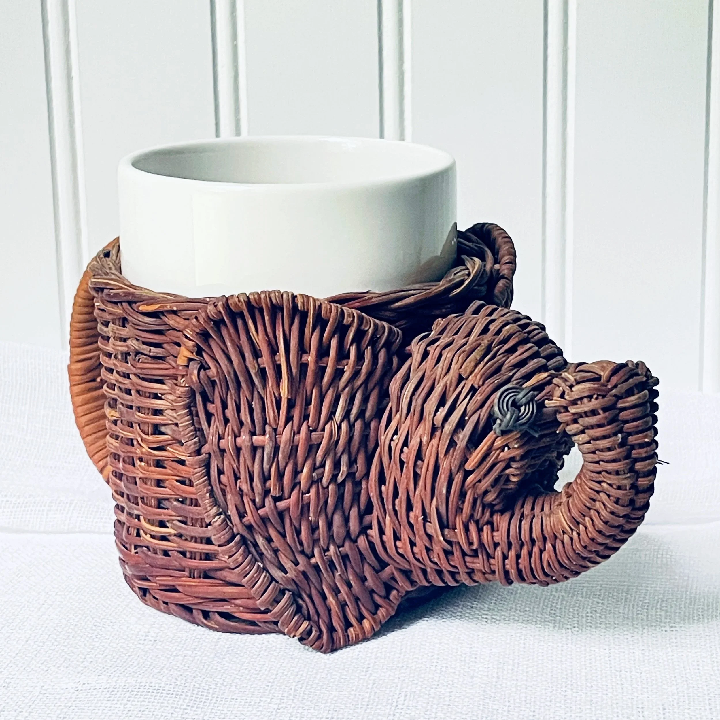 Vintage Wicker Elephant Mug or Planter