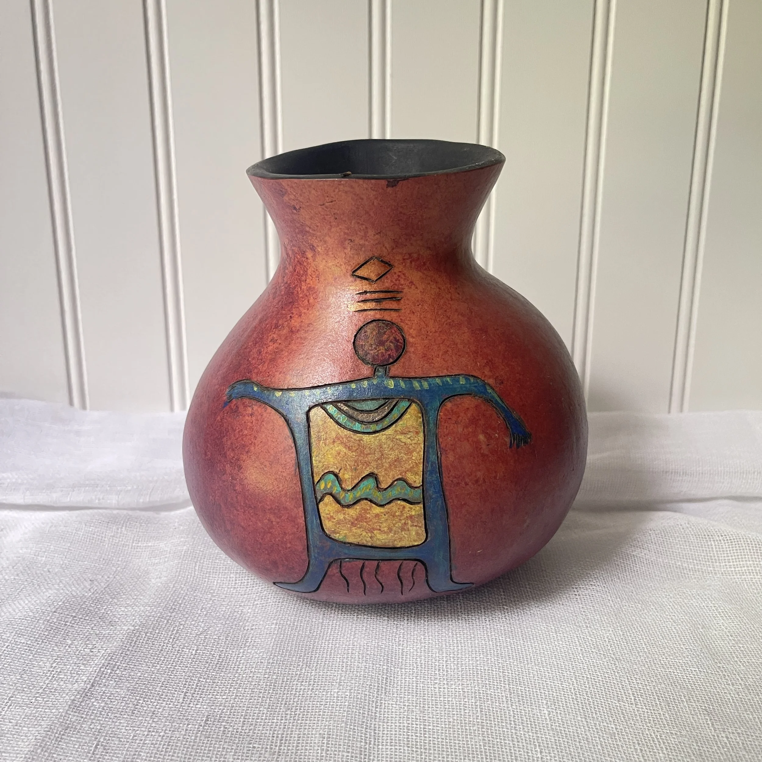 Native American Signed Gourd Art Vase - N.Dziat