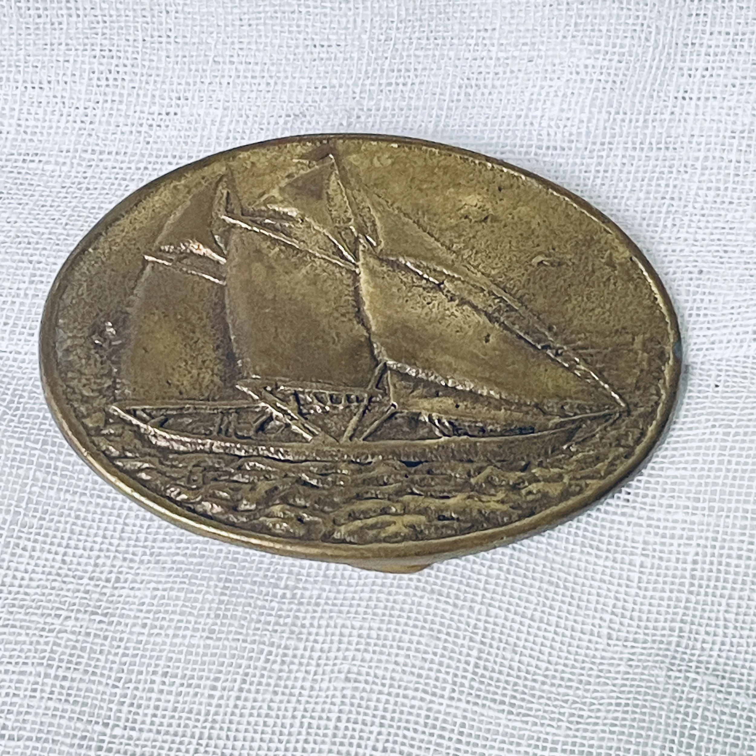 Vintage Brass Sailboat Schooner Belt Buckle