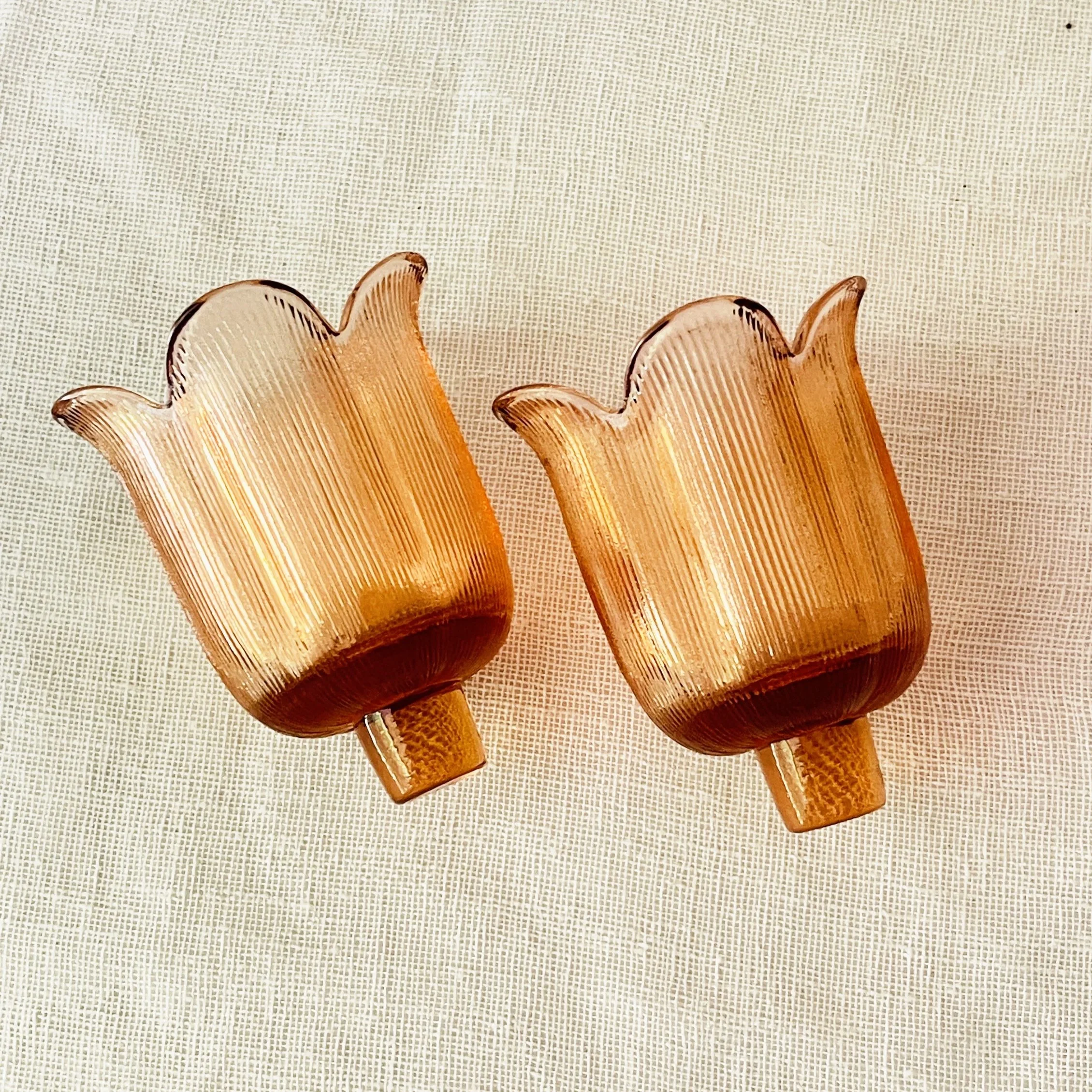 Pair of Pink Glass Tulip Shaped Votive Peg Candle Holders