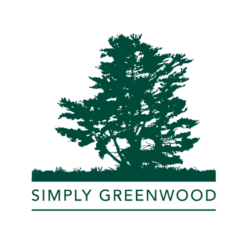 Silhouette of a large pine tree with the words "Simply Greenwood" underneath.