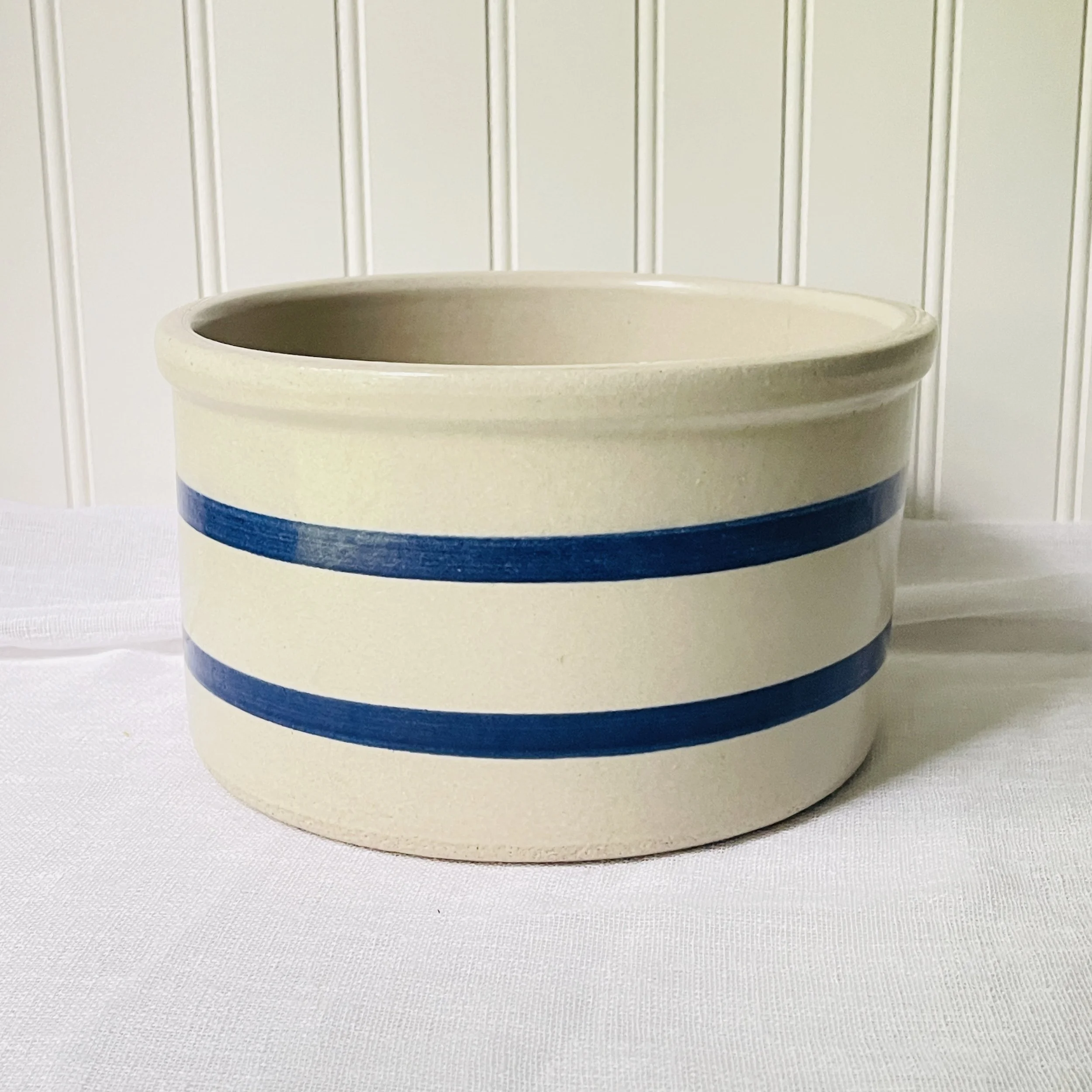 Robinson Rans Bottom Roseville Crock with Blue Stripes