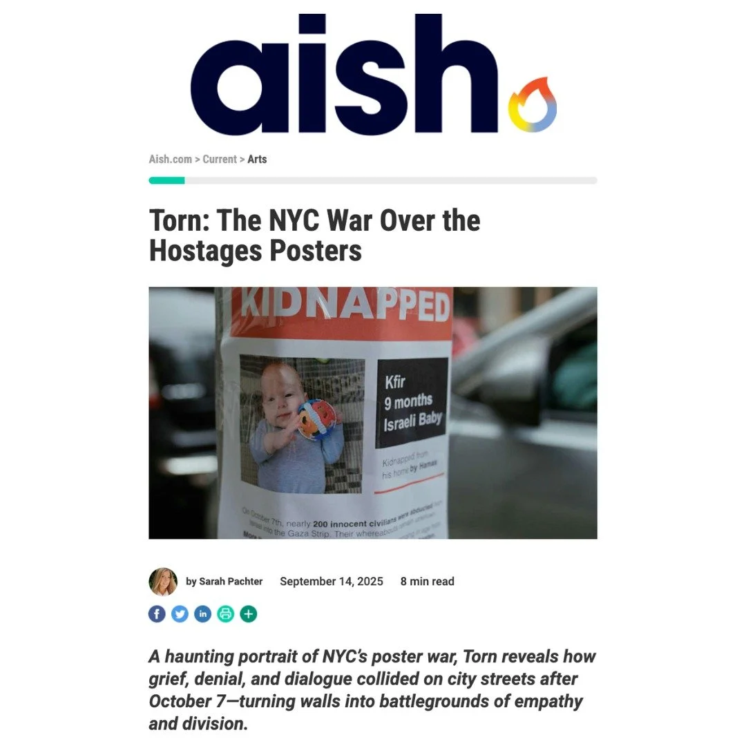 Thank you @aishdotcom and @sarahpachter for this powerful article on TORN 📰✨&ldquo;A haunting portrait of NYC&rsquo;s poster war, Torn reveals how grief, denial, and dialogue collided on city streets after October 7&mdash;turning walls into battlegr