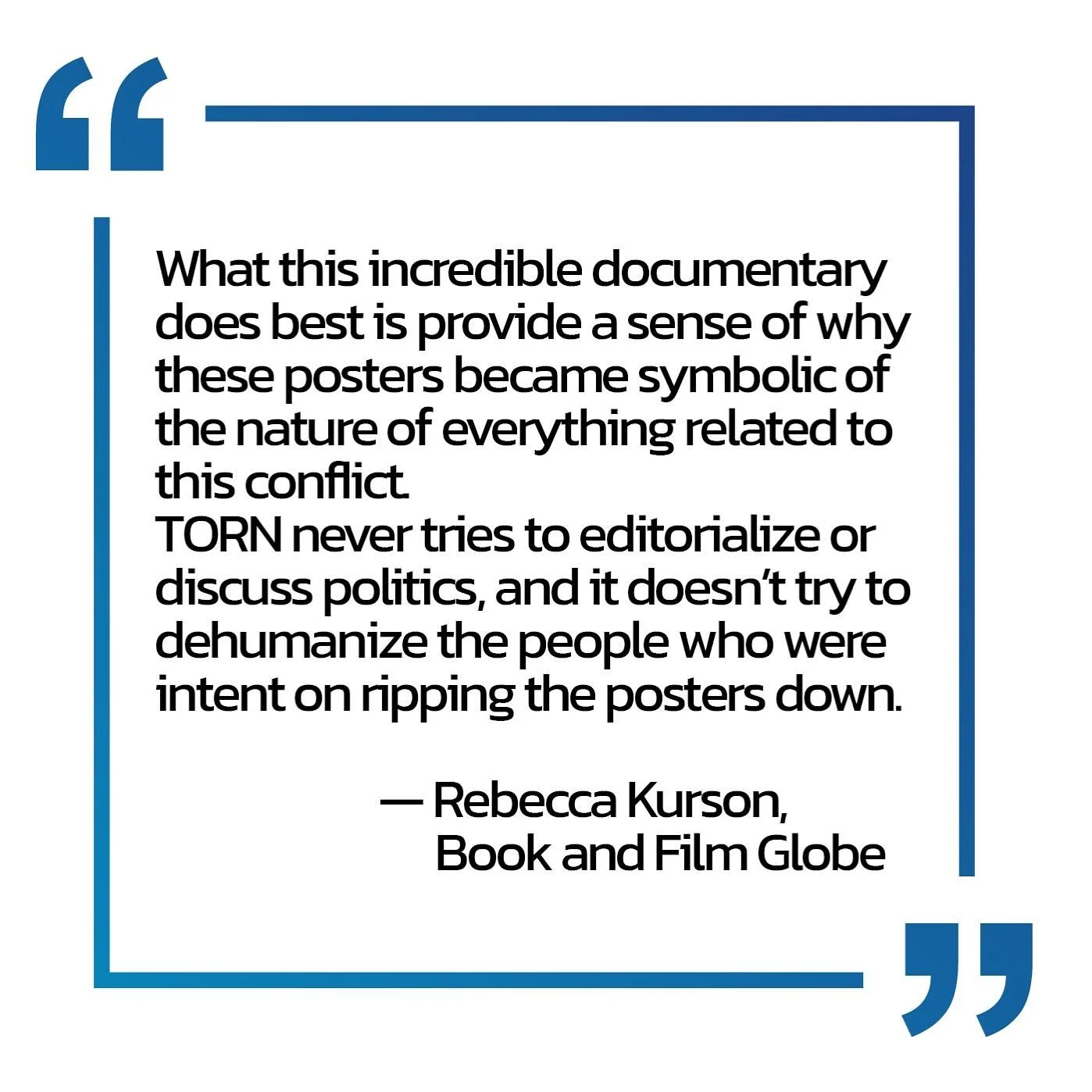 Book &amp; Film Globe&rsquo;s Rebecca Kurson captures what makes TORN resonate: a story that seeks understanding, not sides.

🎬 TORN: The Israel&ndash;Palestine Poster War on NYC Streets
Now streaming at torn-film.com and For Your Consideration for 