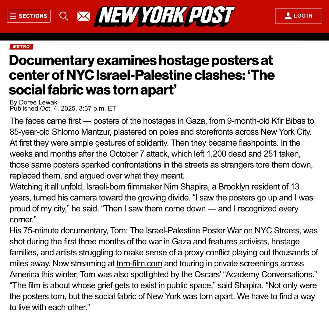 🗞️ NEW YORK POST FEATURE: &ldquo;The social fabric of New York was torn apart.&rdquo;
💻 Now streaming on torn-film.com
🎬 Touring at private screenings across NYC through November