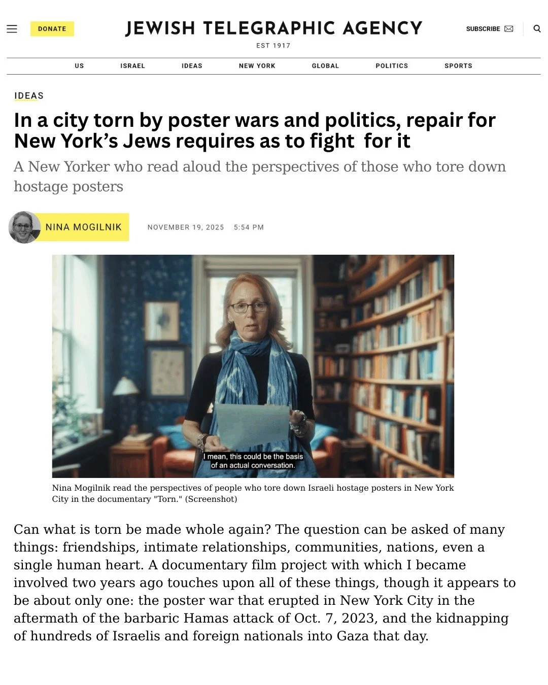 Nina Mogilnik just published a stunning op-ed in @jewishtelegraphicagency about TORN &mdash; and it cuts straight to the heart.
Nina reflects on reading the words of people who tore down the hostage posters, and how that moment challenged all of us t