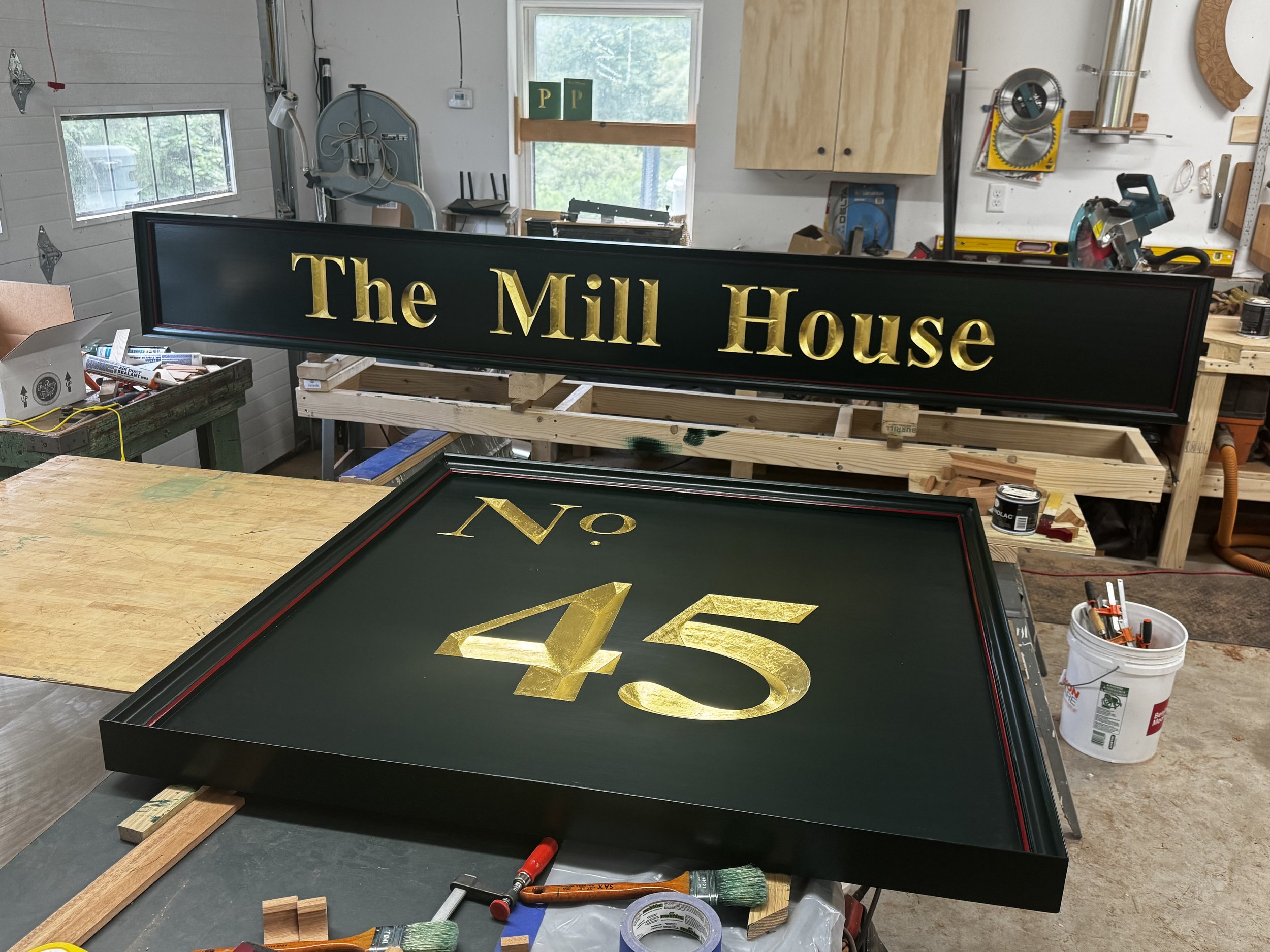 2 signs carved by cnc in mahogany for a private residence in Pomfret, Vt. 2025
