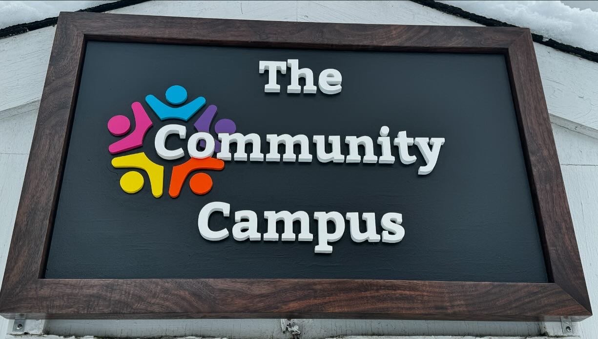Sign and frame for The community Campus in Woodstock, VT 2024