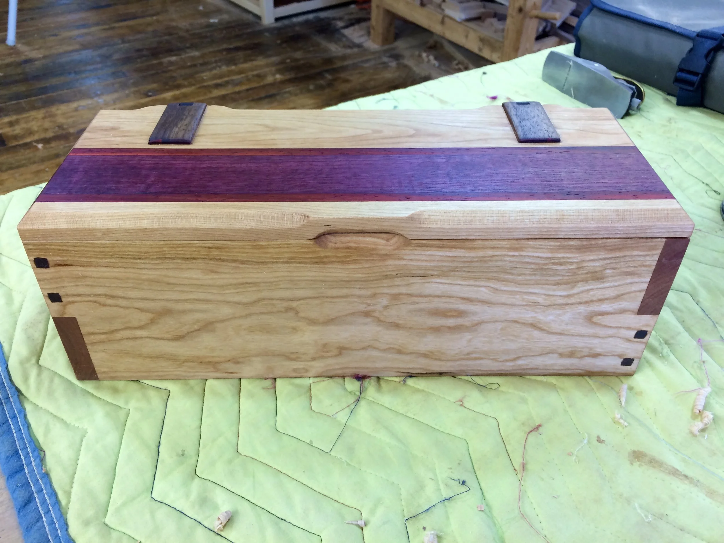 Maple box with rosewood, bloodwood and black walnut accents. Wedding gift in 2016