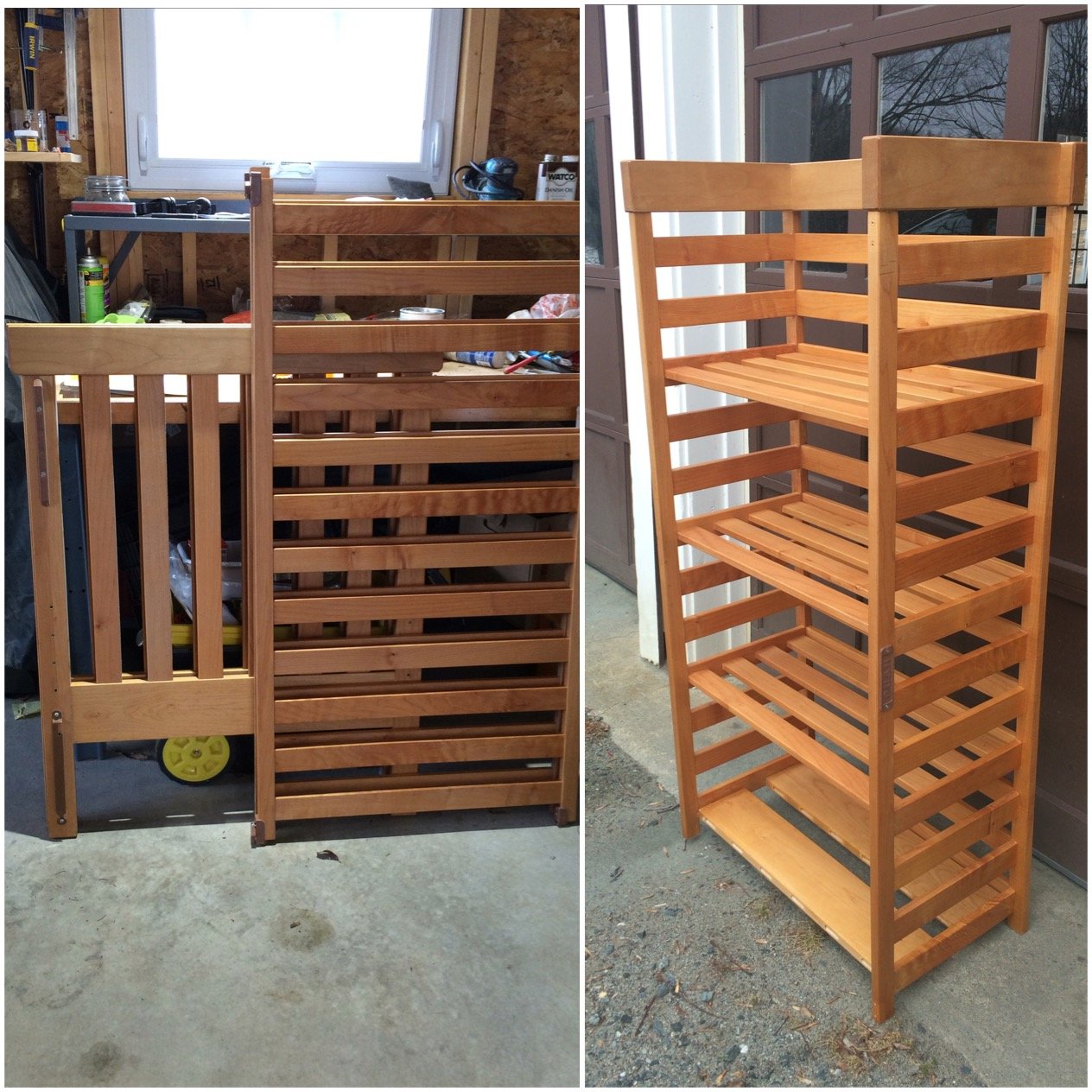 This was once a crib, now converted into a bookshelf for kids books. Commission in 2015