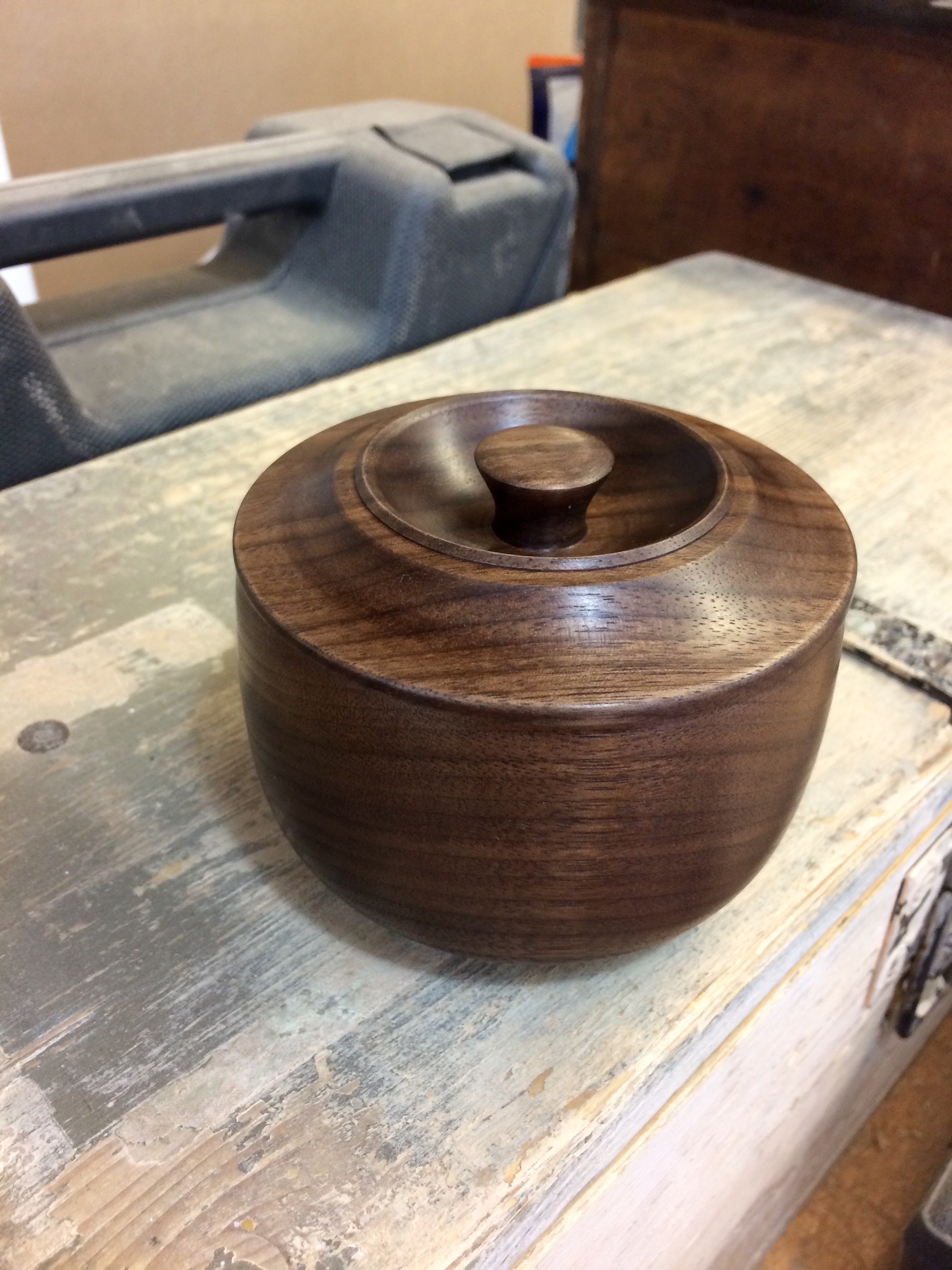 Small turned Black Walnut bowl with lid
