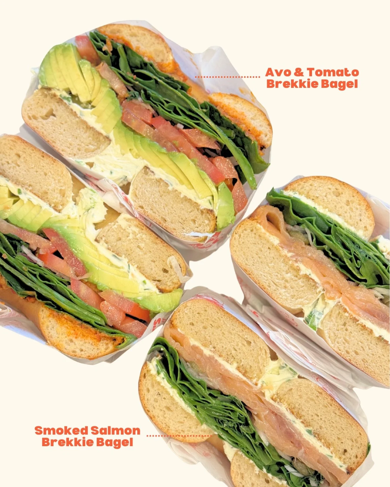 Morning made better with our brekkie bagels 🥯 Avo &amp; tomato for the fresh lovers, smoked salmon for the savoury fans ✨ Get one or both at Georges! 🧡

#georgesdeli #breakfast #bagels