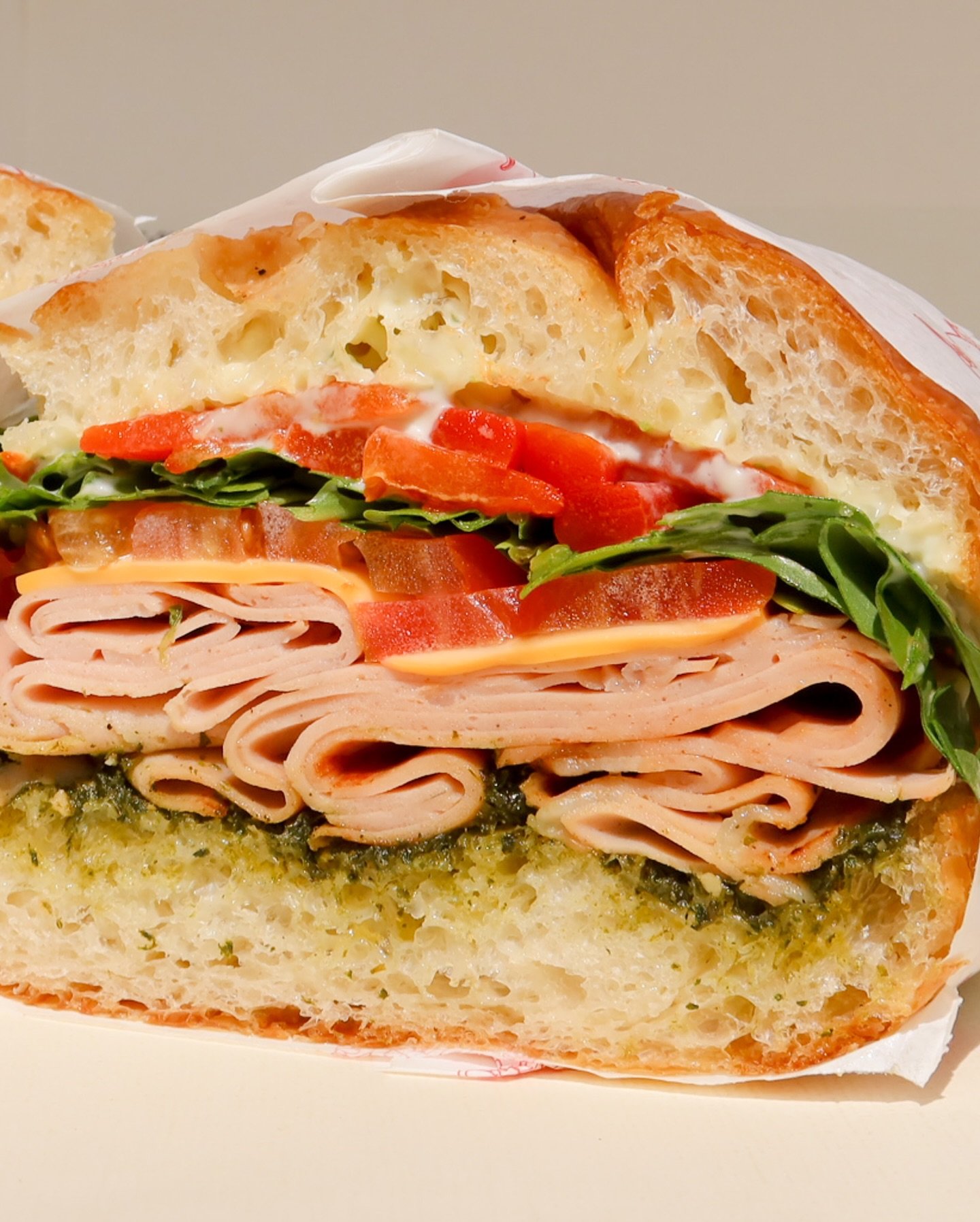 Freshly made, generously filled, always satisfying. 🤤 Our mortadella focaccia is waiting for you!

Swing by George&rsquo;s Deli this weekend or order it on your next visit 🧡

#georgesdeli #kingscliffeats #brunch #beachvibes