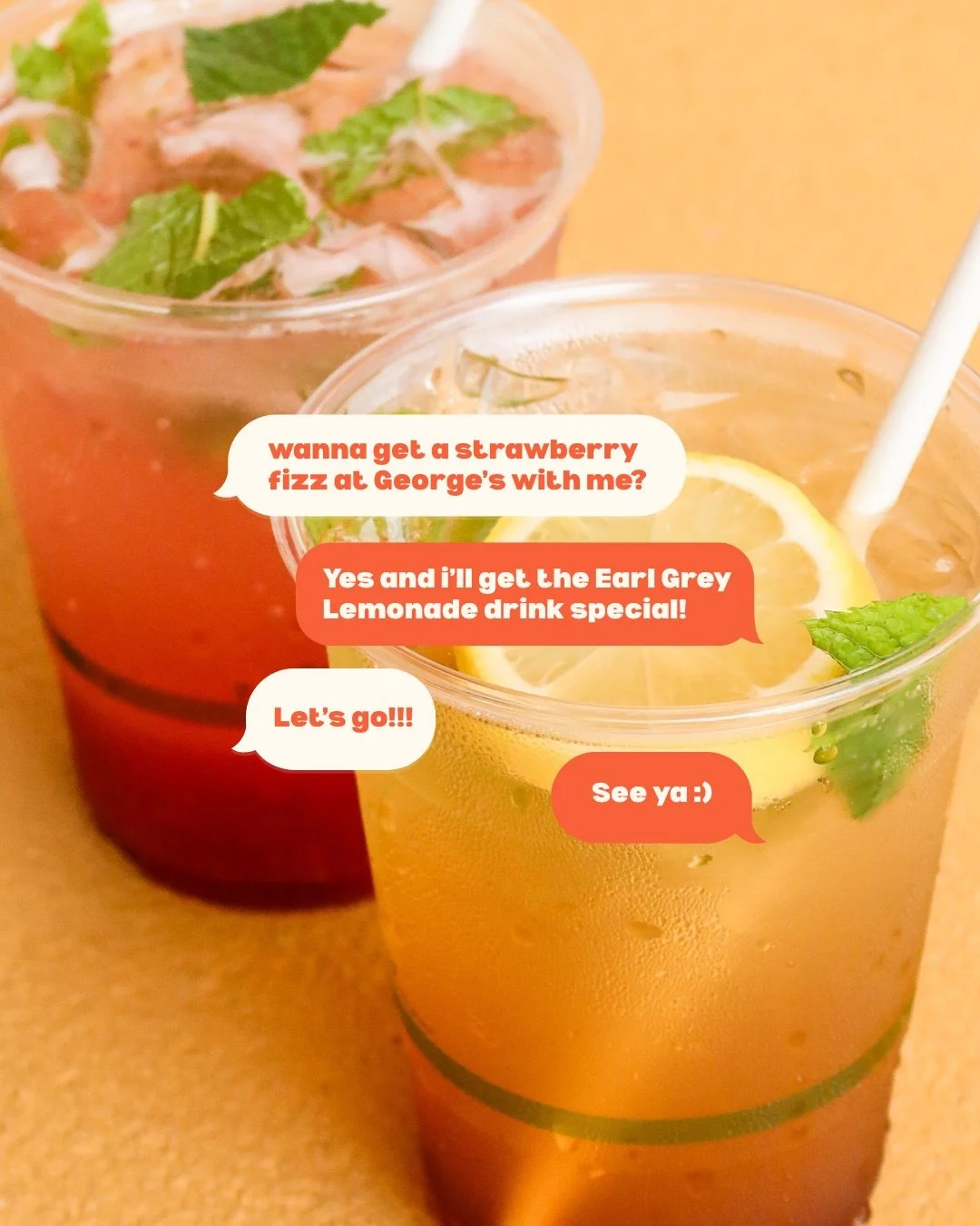 One for you and one for your favourite person 🧡

Strawberry Fiz &amp; Earl Grey Lemonade available any day at George&rsquo;s!

#georgesdeli #strawberryfiz #earlygrey #lemonade #summerdrinks