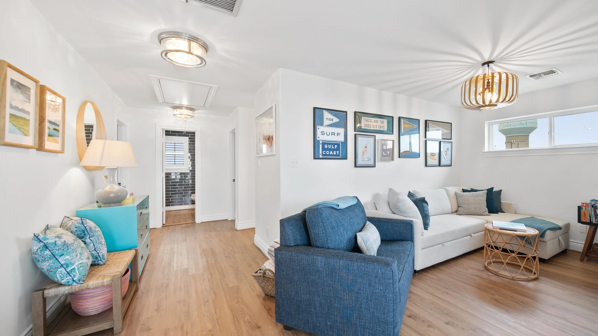 The upstairs living area is a perfect place for kids to escape to play and watch their own TV shows. A bonus, both sofas fold out for additional sleeping accommodations. 

