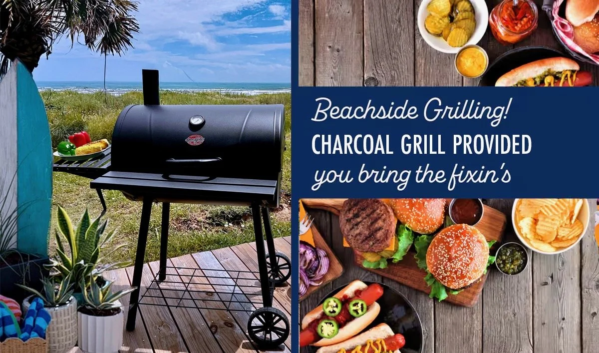 Beachside grilling with a charcoal grill provided. You bring the fixin's!