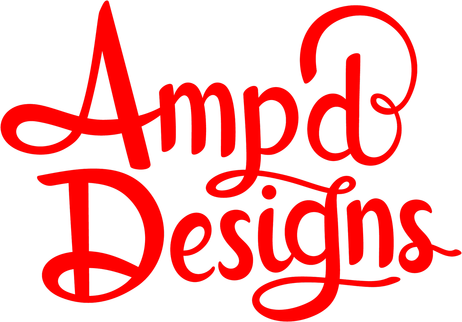 Red logo with the words 'Amp'd Design' in stylized cursive font