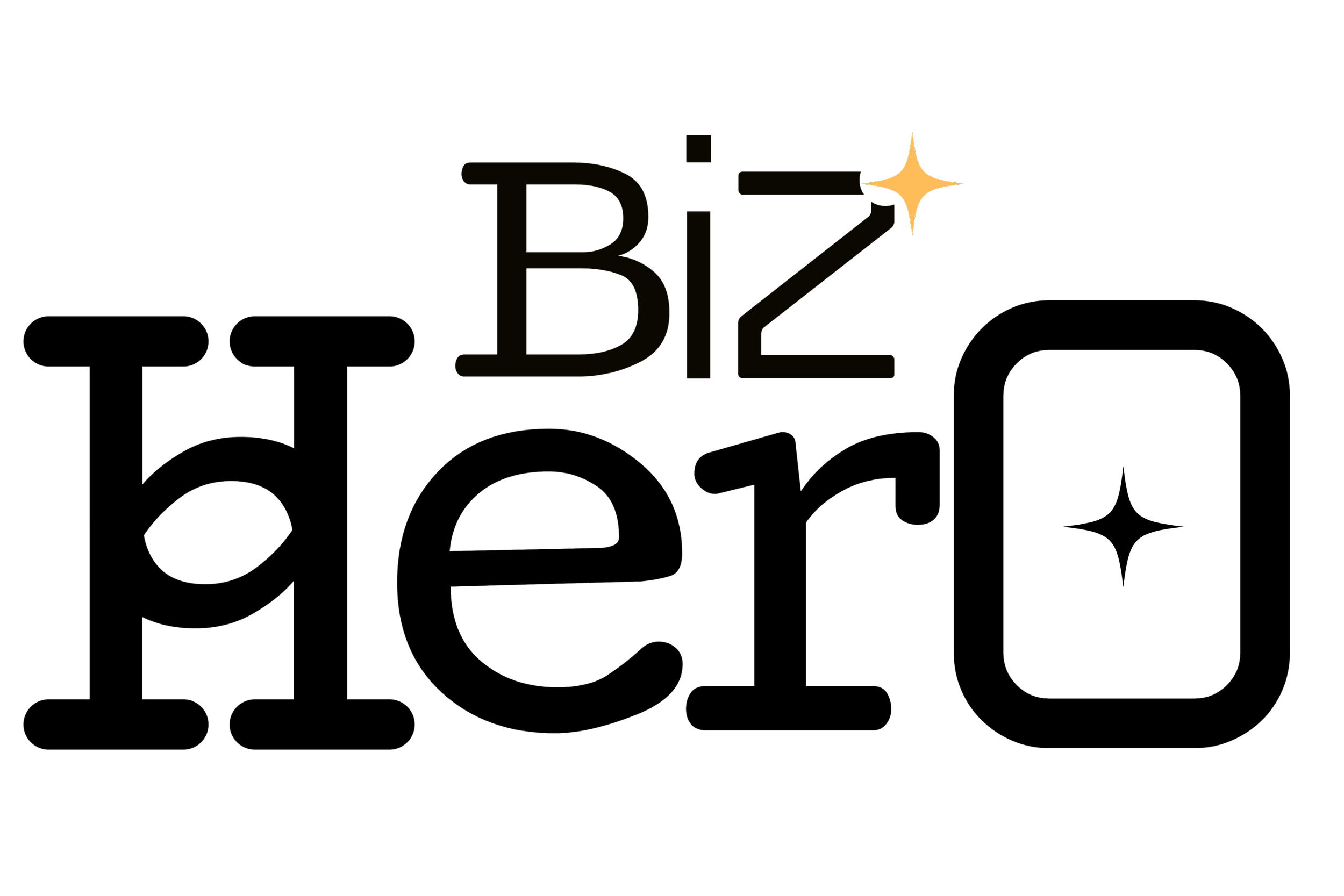 Biz Hero Logo. Black background with the word "Biz" in large, semi-transparent black font and a gold starburst line extending from the letter "z" and the word Hero under it.