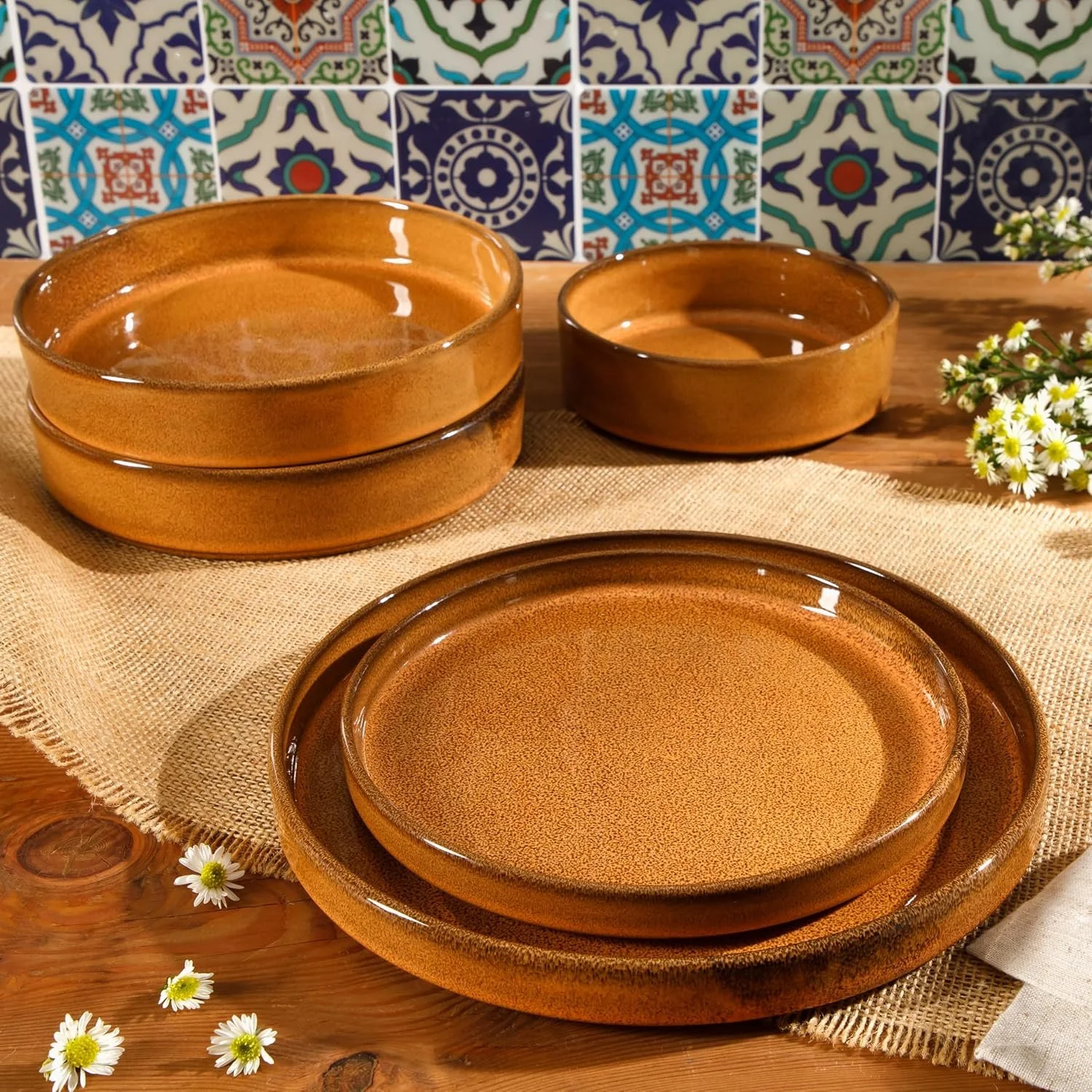 Santorini Mist Terracotta Plates &amp; Bowls Dinnerware Set