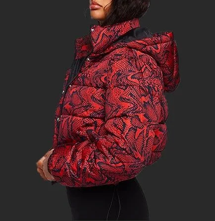 Forever 21 | Snake Print Hooded Puffer Jacket