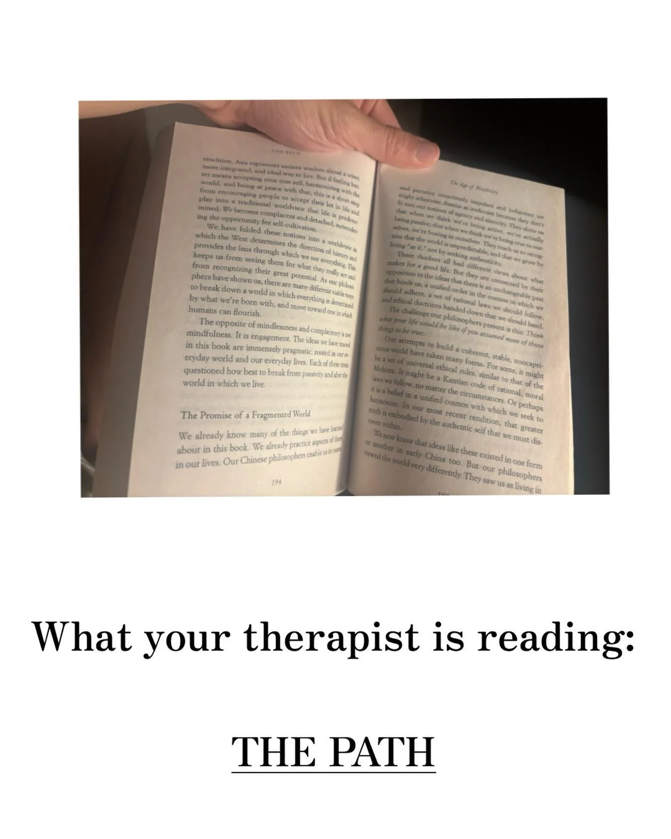 I picked up this book &ldquo;the path: What Chinese Philosophers Can Teach Us About the Good Life&rdquo; by Puett and Gross-Loh because I noticed so many therapeutic concepts say acceptance in ACT and various components in DBT such as &ldquo;walking 