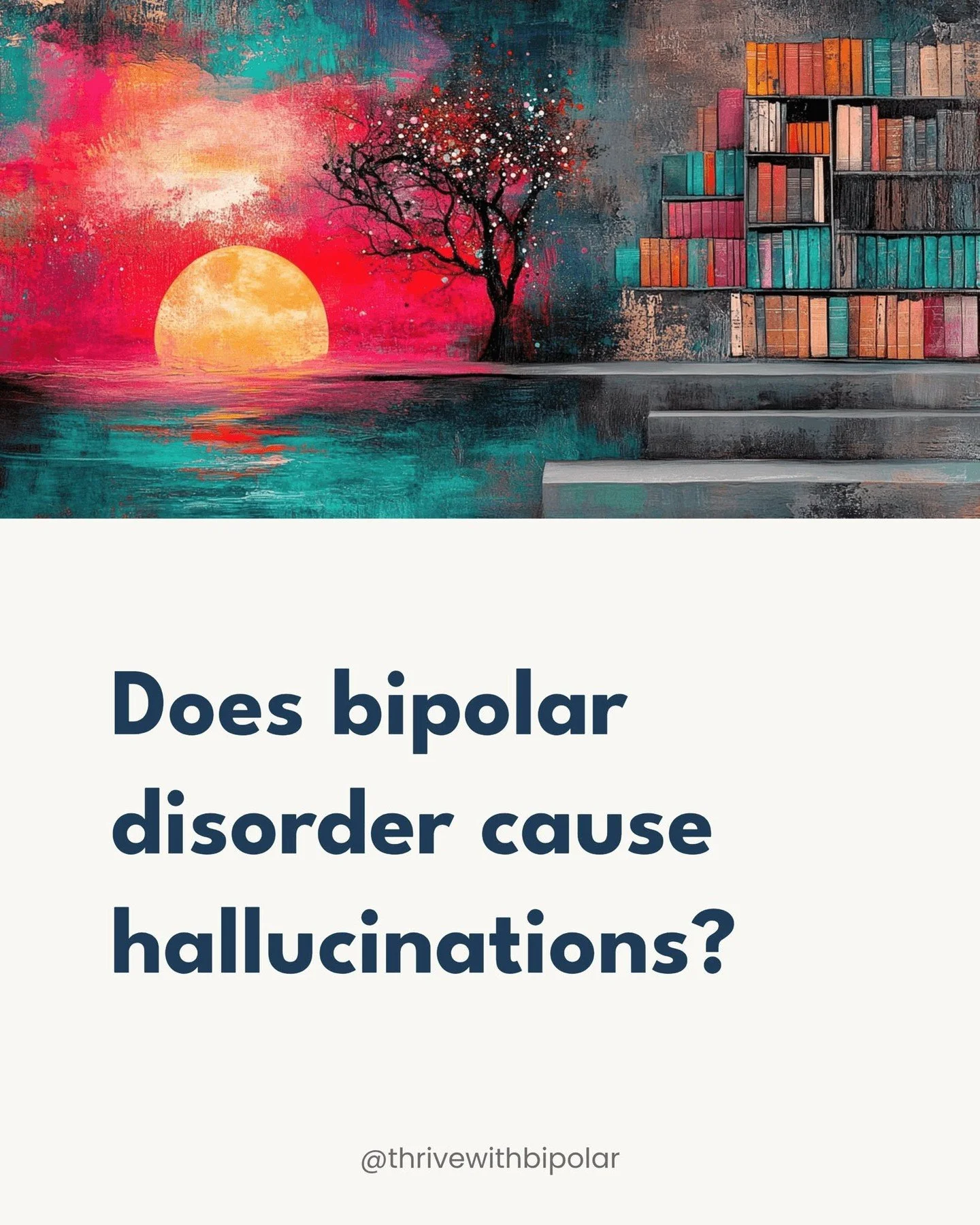 Hallucinations can happen in bipolar disorder, especially during severe mood states. Swipe through to see what hallucinations can look like in bipolar disorder, and share this post to help someone who might be confused by their own symptoms. 

#bipol