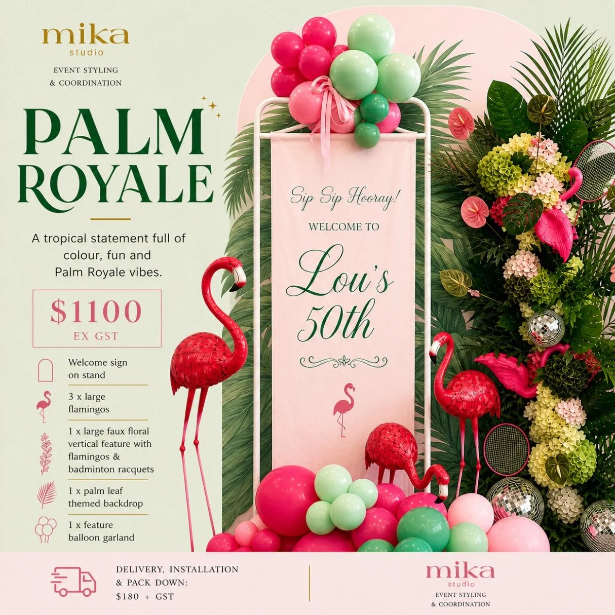 Your theme called&hellip; we answered 🌴🔥

Palm Royale is just the beginning!

If you can dream it, we&rsquo;ll design it.
Bold concepts, statement styling and setups that actually hit. 

Flamingos, florals, backdrops, balloons&hellip; all dialled u
