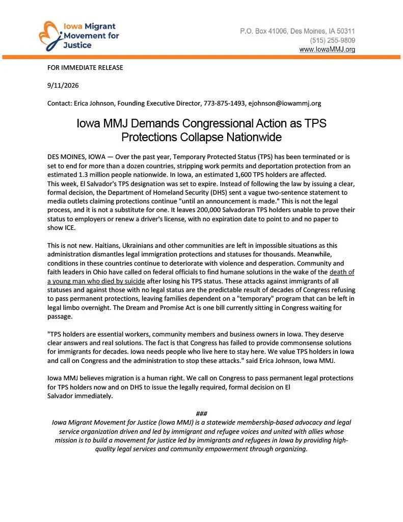 Iowa MMJ Demands Congressional Action as TPS Protections Collapse Nationwide