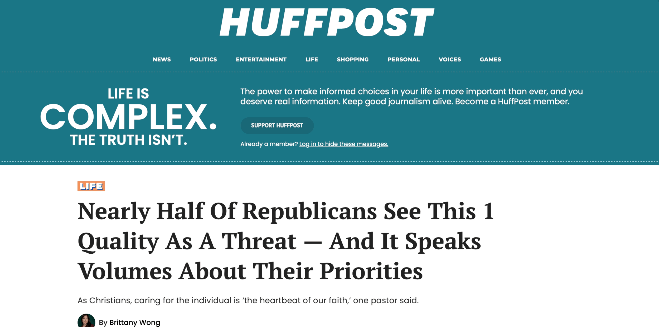 HuffPost: Nearly Half Of Republicans See This 1 Quality As A Threat 