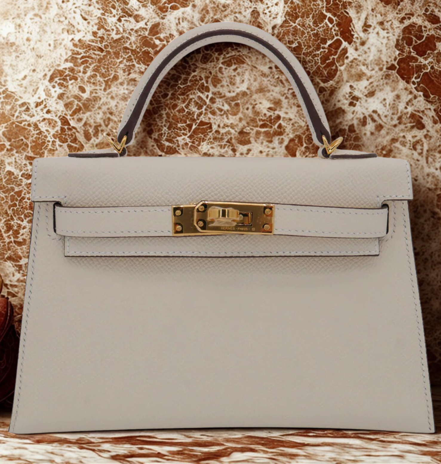 Hermès Mini Kelly II Sellier, Nata White (I2), Epsom Leather, Gold Hardware, Stamp K, Brand New