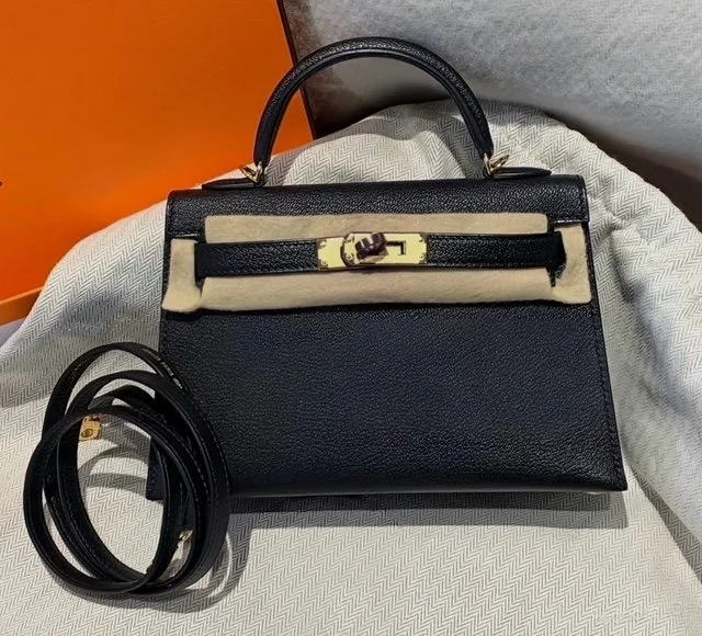 Hermès Mini Kelly II Sellier, Black (89) Chevre Leather, Gold Hardware - Brand New, Stamp K2025