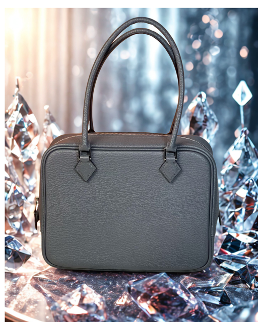 Hermès Mini Plume Carbone (3T), Chevre Mysore leather, PHW, Brand New, Stamp G