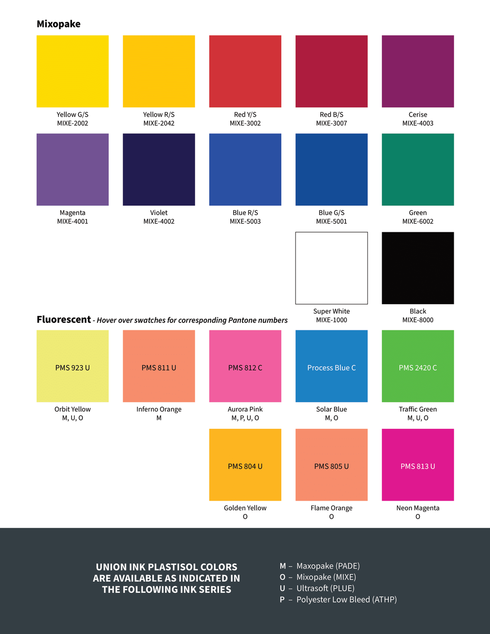 Printer Ink Color Mix Union Ink Color Chart Specialty Inks Union Ink™ Color Mixing
