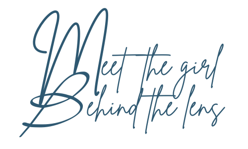 Stylized text that says 'Let the girl behind the lens' in cursive font.