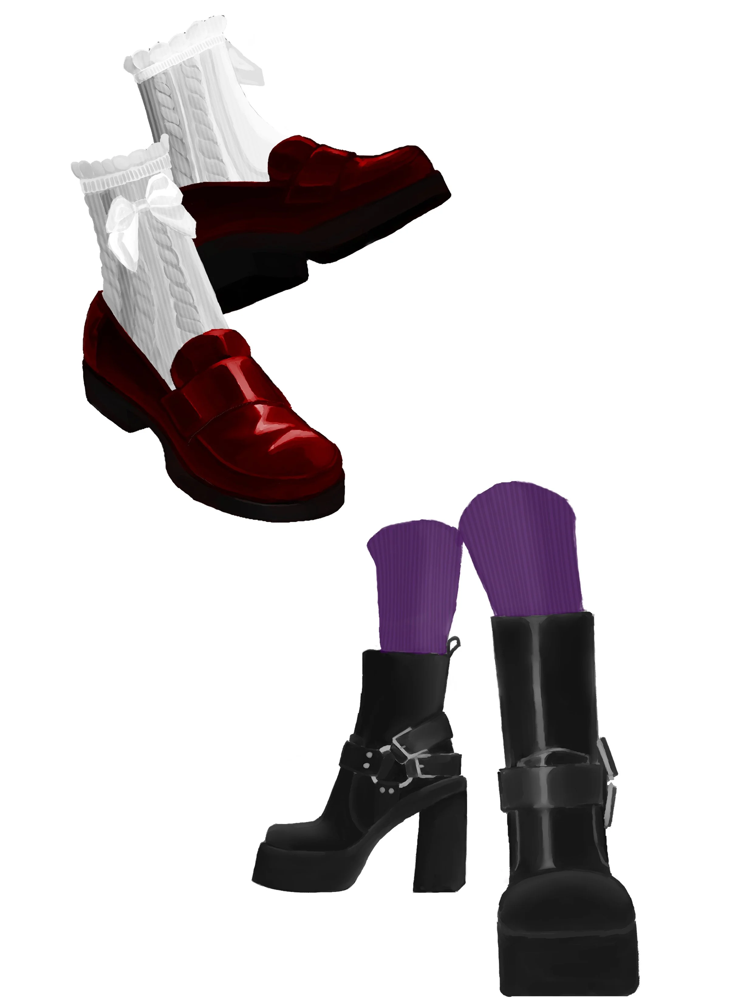 Illustration of red and black shoes in modern composition