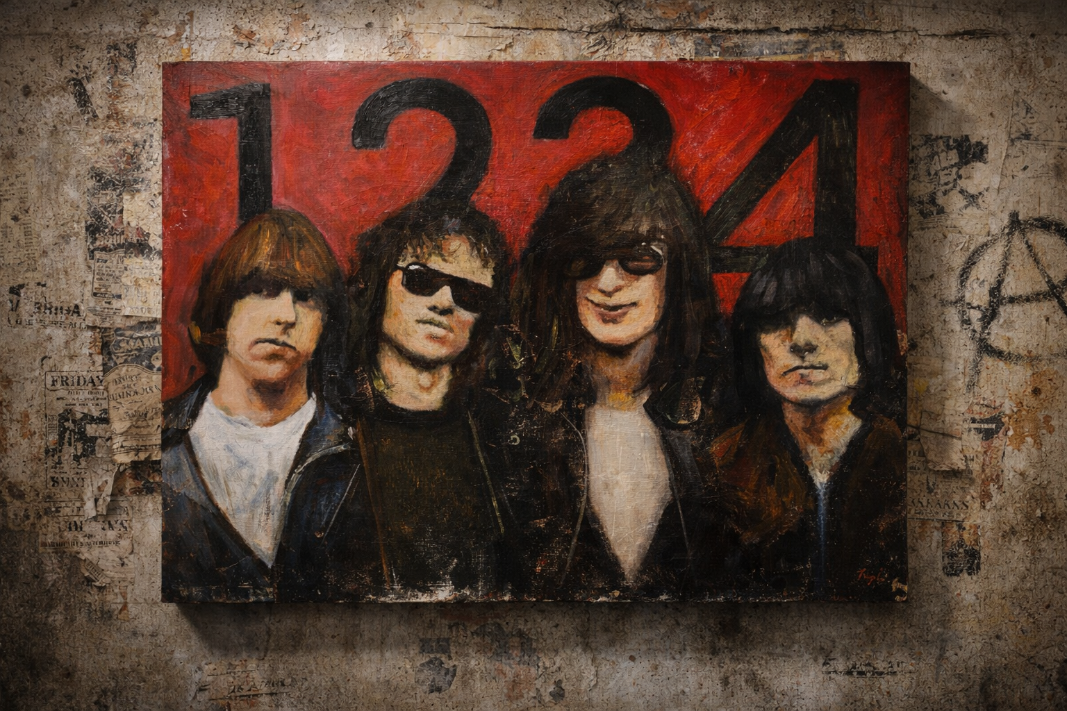 “1,2,3,4” – Ramones Original Oil Painting on Wood Panel (18x24)