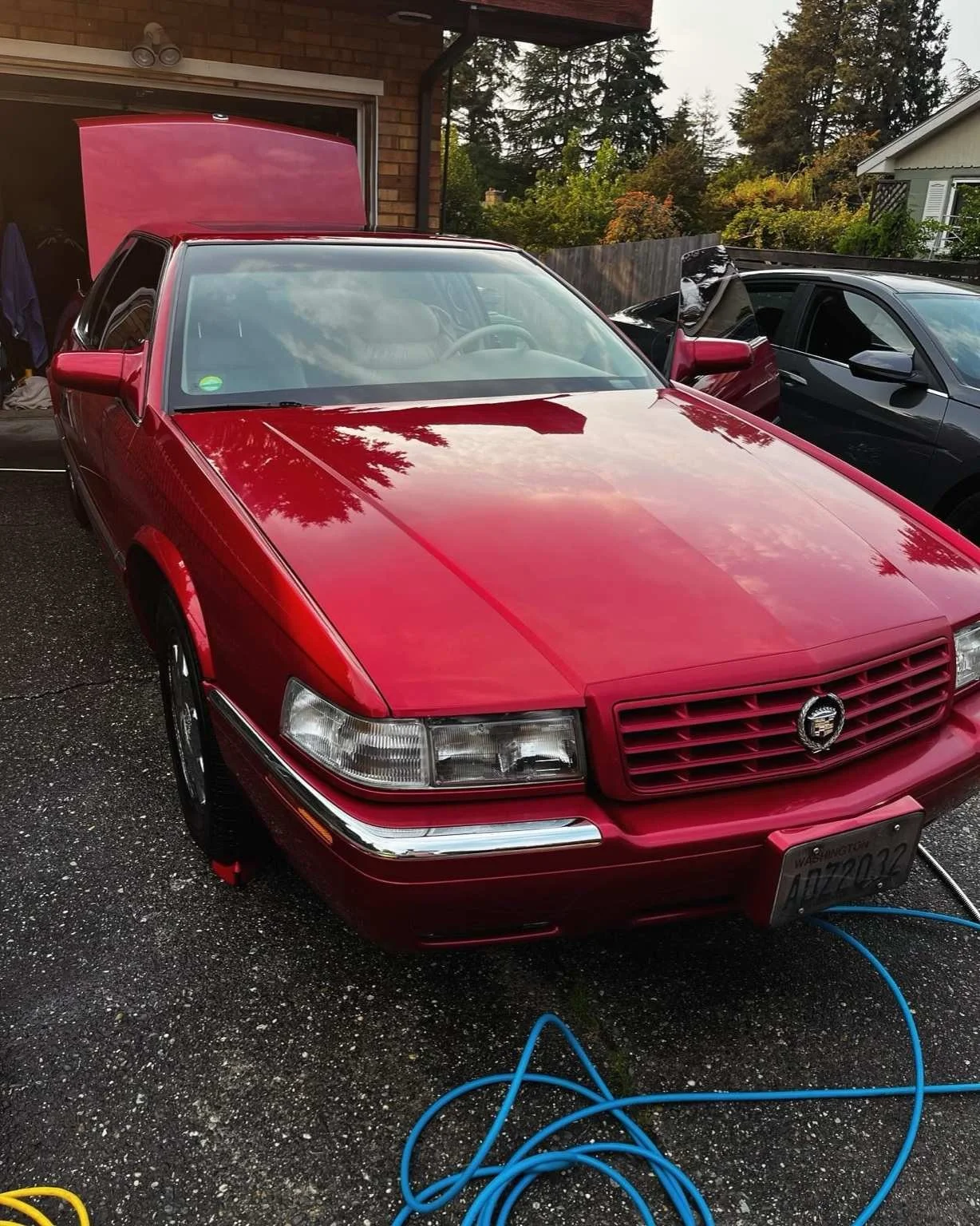Cadillac Eldorado red exterior wash and wax detailing - BryanzAutoDetailing professional shine result.