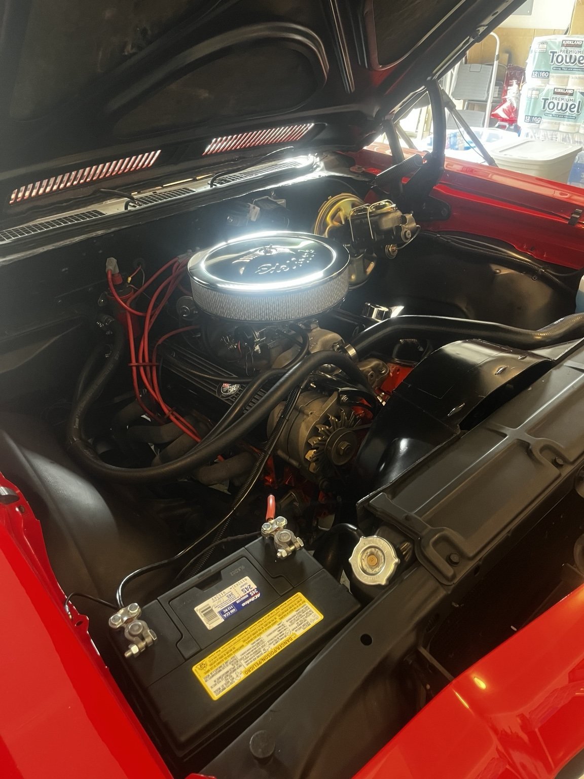 Classic Chevrolet engine bay professionally detailed in Bonney Lake, WA by Bryanz Auto Detailing.