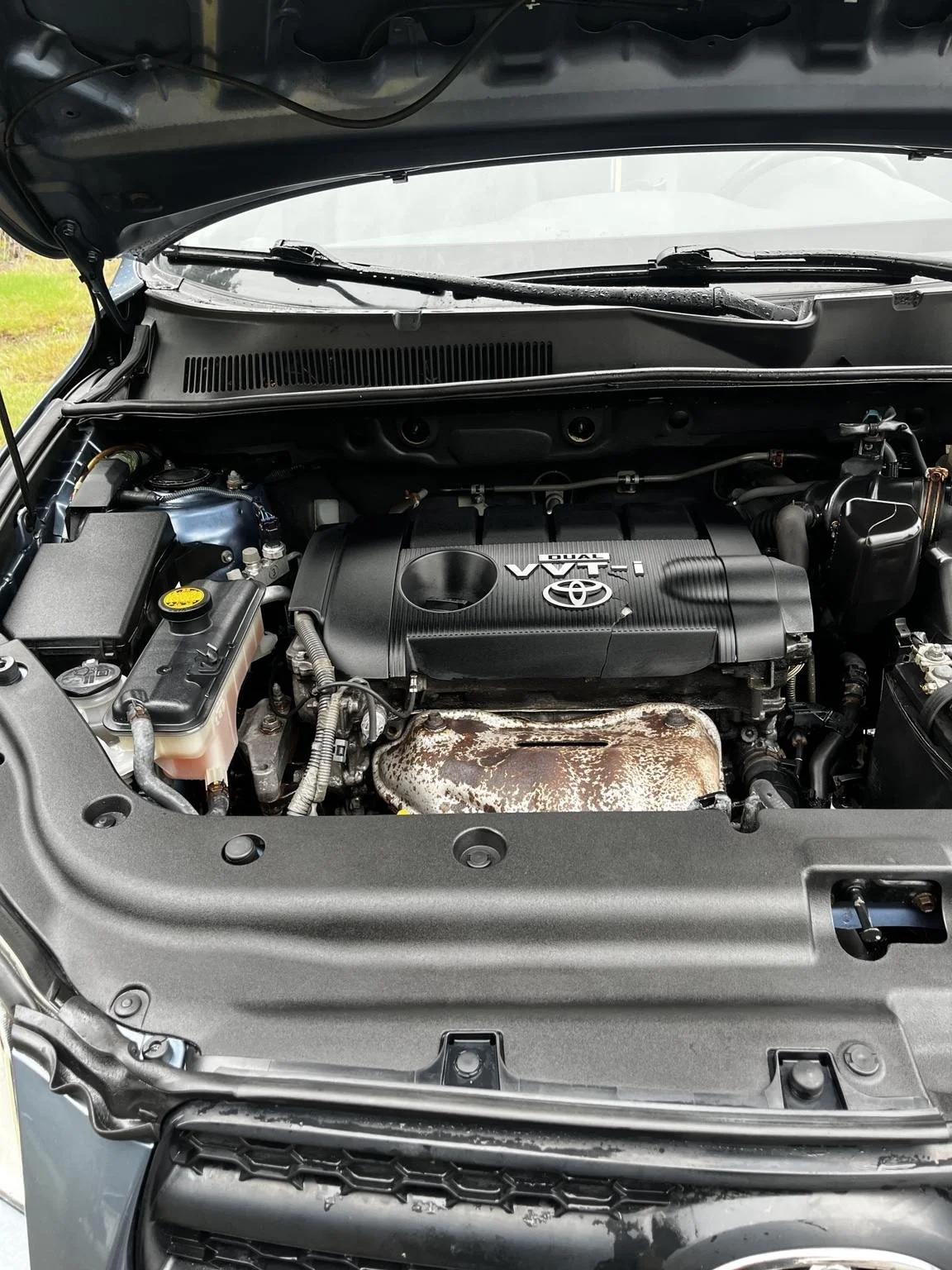 Toyota engine bay after professional engine bay detailing by Bryanz Auto Detailing in Tacoma, WA