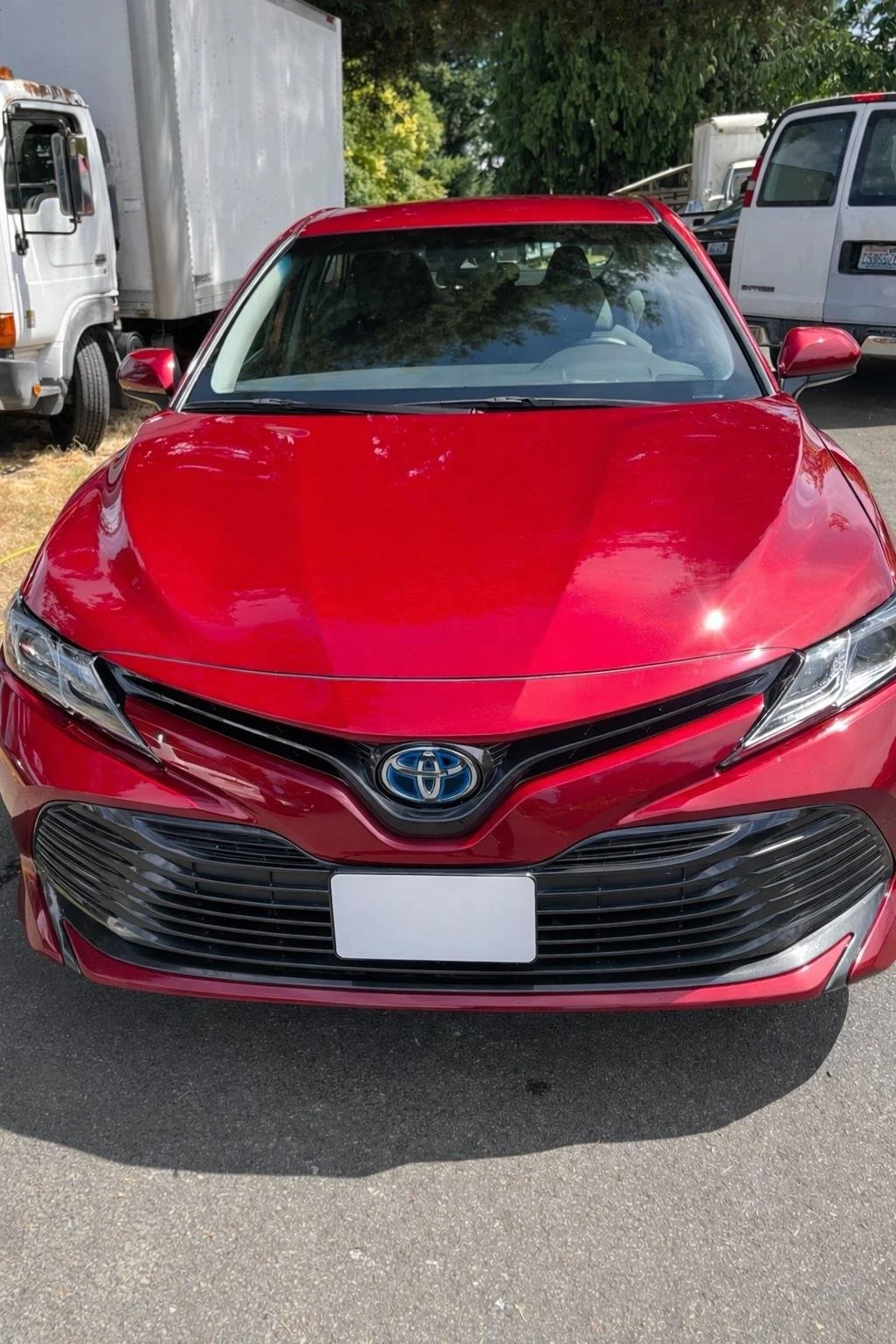 Professional exterior car detailing service in Maple Valley WA on a red Toyota Camry with a clean glossy finish